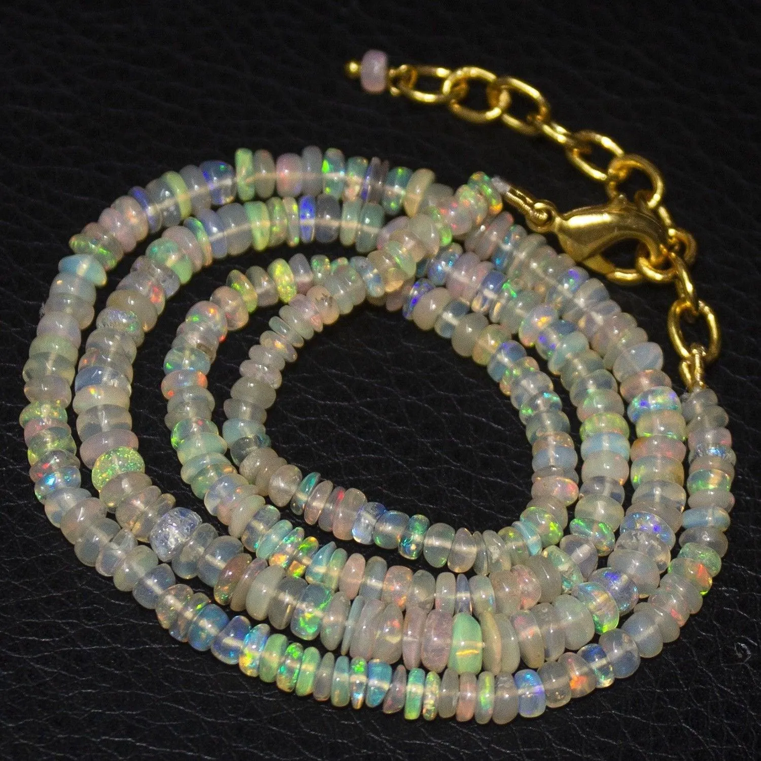 Natural Ethiopian Welo Opal Gold Plated Smooth Rondelle Necklace 3mm 5mm 19.15"