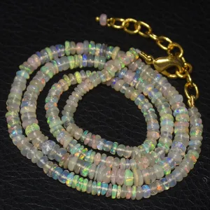 Natural Ethiopian Welo Opal Gold Plated Smooth Rondelle Necklace 3mm 5mm 19.15"