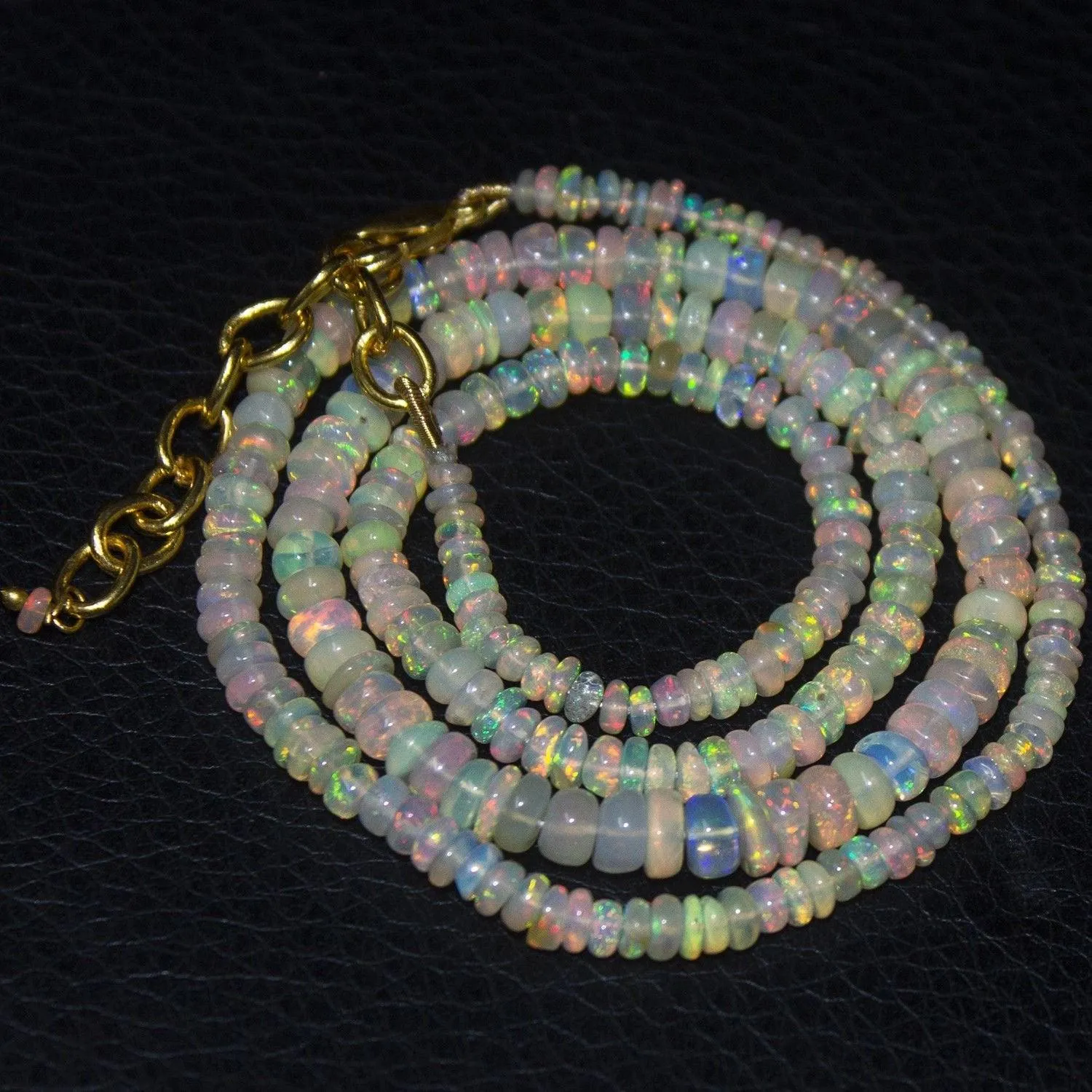 Natural Ethiopian Welo Opal Gold Plated Smooth Rondelle Necklace 3mm 5mm 19.5"