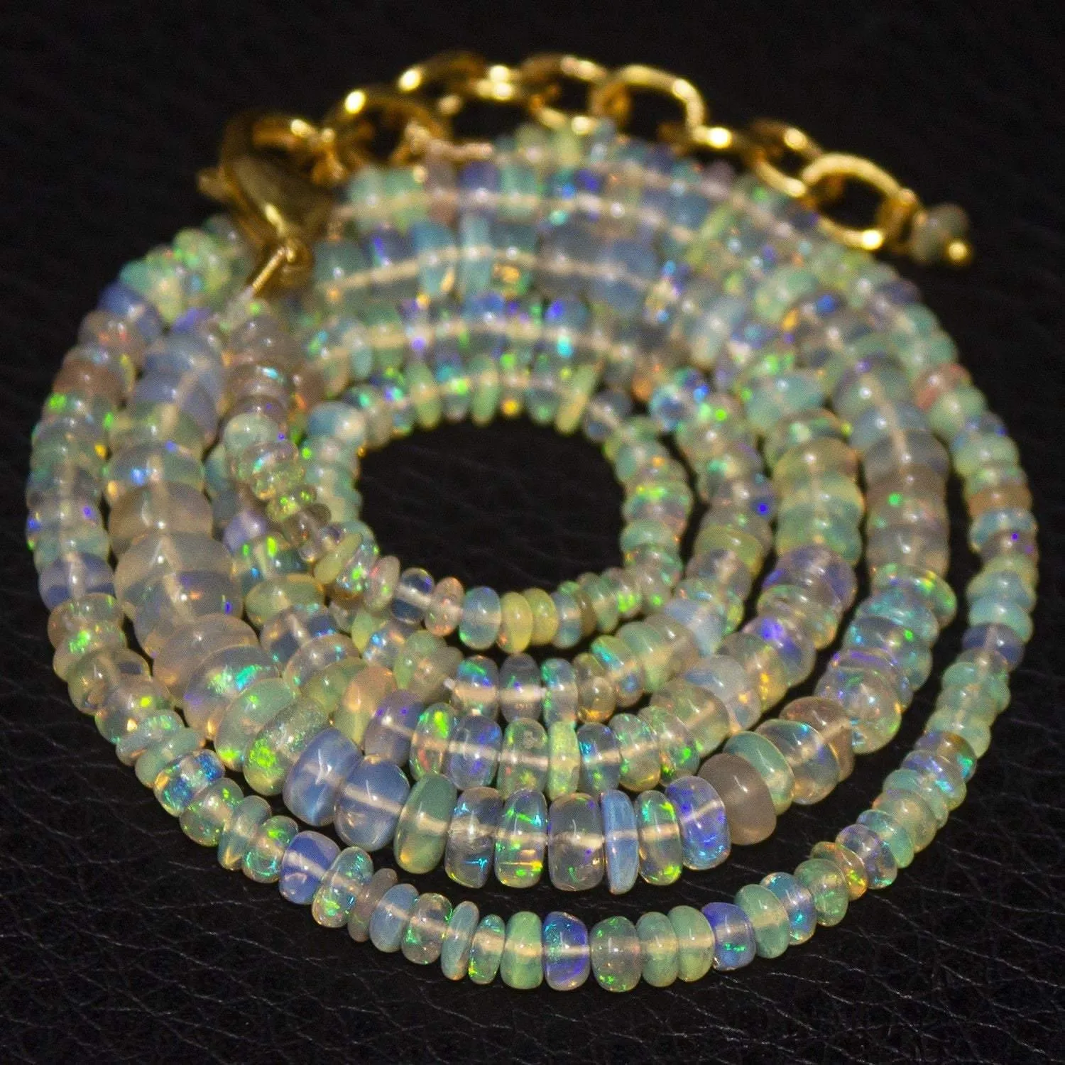 Natural Ethiopian Welo Opal Gold Plated Smooth Rondelle Necklace 3mm 5mm 19.5"
