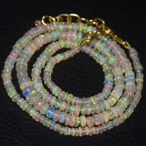 Natural Ethiopian Welo Opal Gold Plated Smooth Rondelle Necklace 3mm 5mm 19.5"
