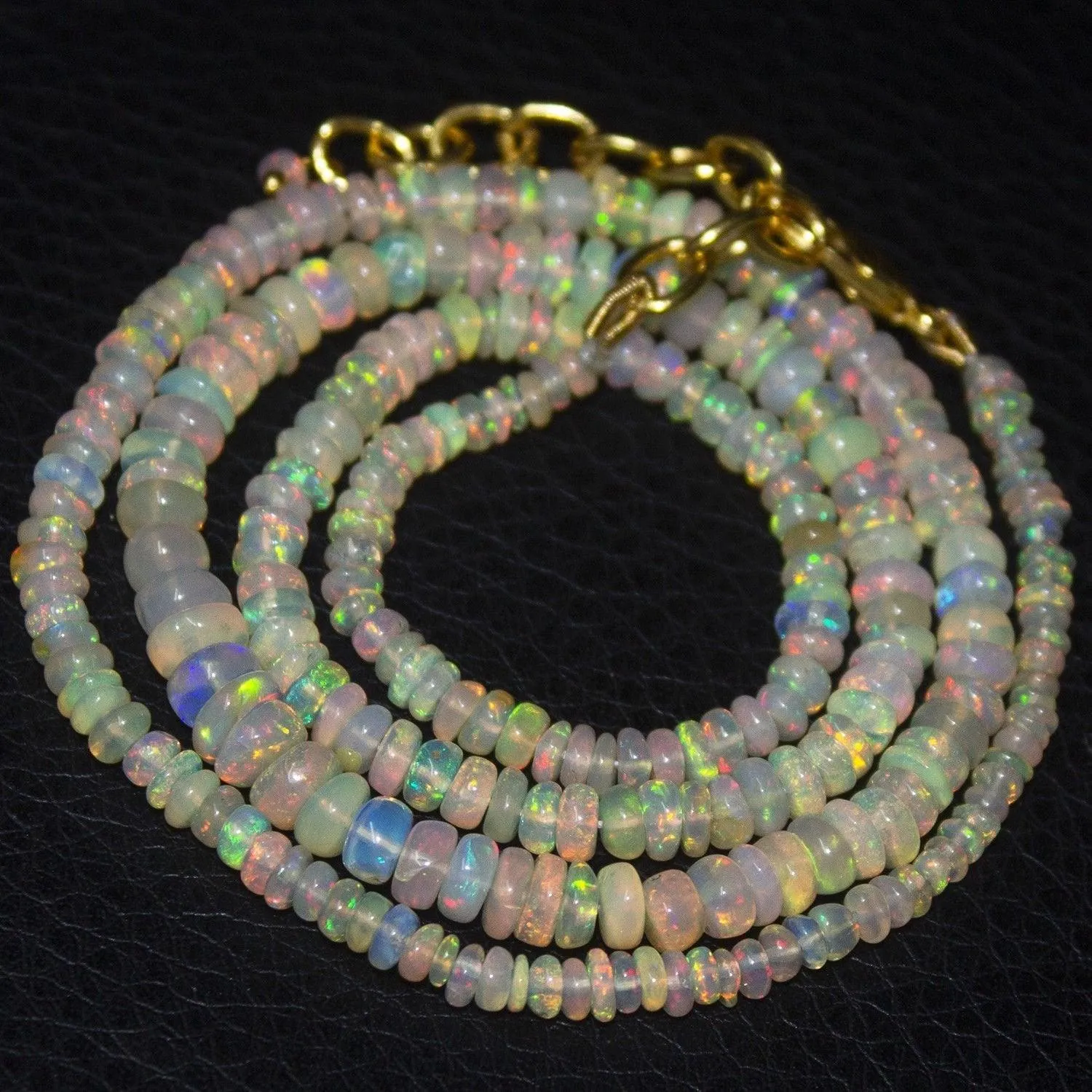 Natural Ethiopian Welo Opal Gold Plated Smooth Rondelle Necklace 3mm 5mm 19.5"