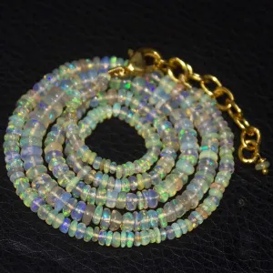 Natural Ethiopian Welo Opal Gold Plated Smooth Rondelle Necklace 3mm 5mm 19.5"