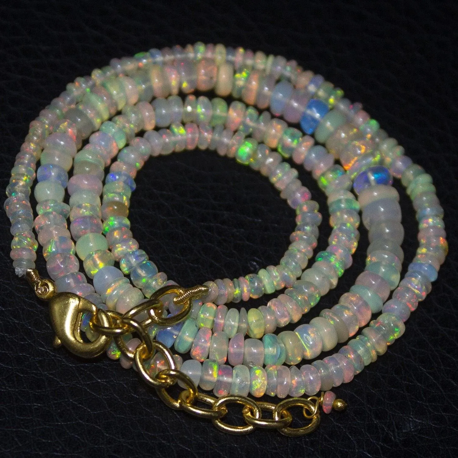 Natural Ethiopian Welo Opal Gold Plated Smooth Rondelle Necklace 3mm 5mm 19.5"