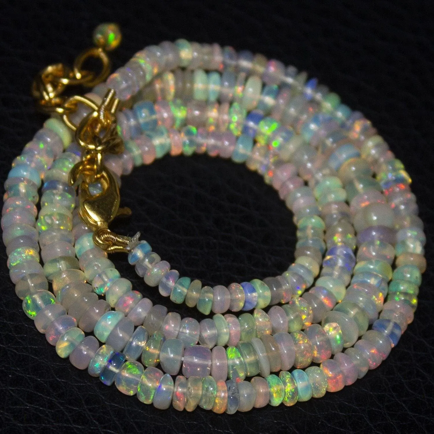 Natural Ethiopian Welo Opal Gold Plated Smooth Rondelle Necklace 3mm 5mm 19"