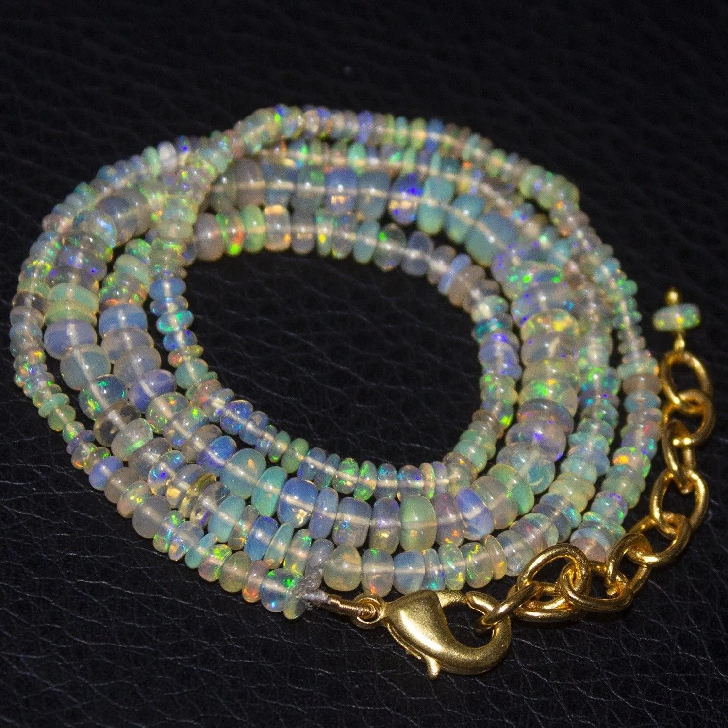 Natural Ethiopian Welo Opal Gold Plated Smooth Rondelle Necklace 3mm 5mm 19"