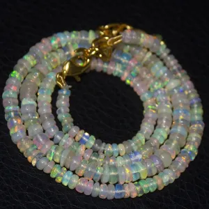 Natural Ethiopian Welo Opal Gold Plated Smooth Rondelle Necklace 3mm 5mm 19"
