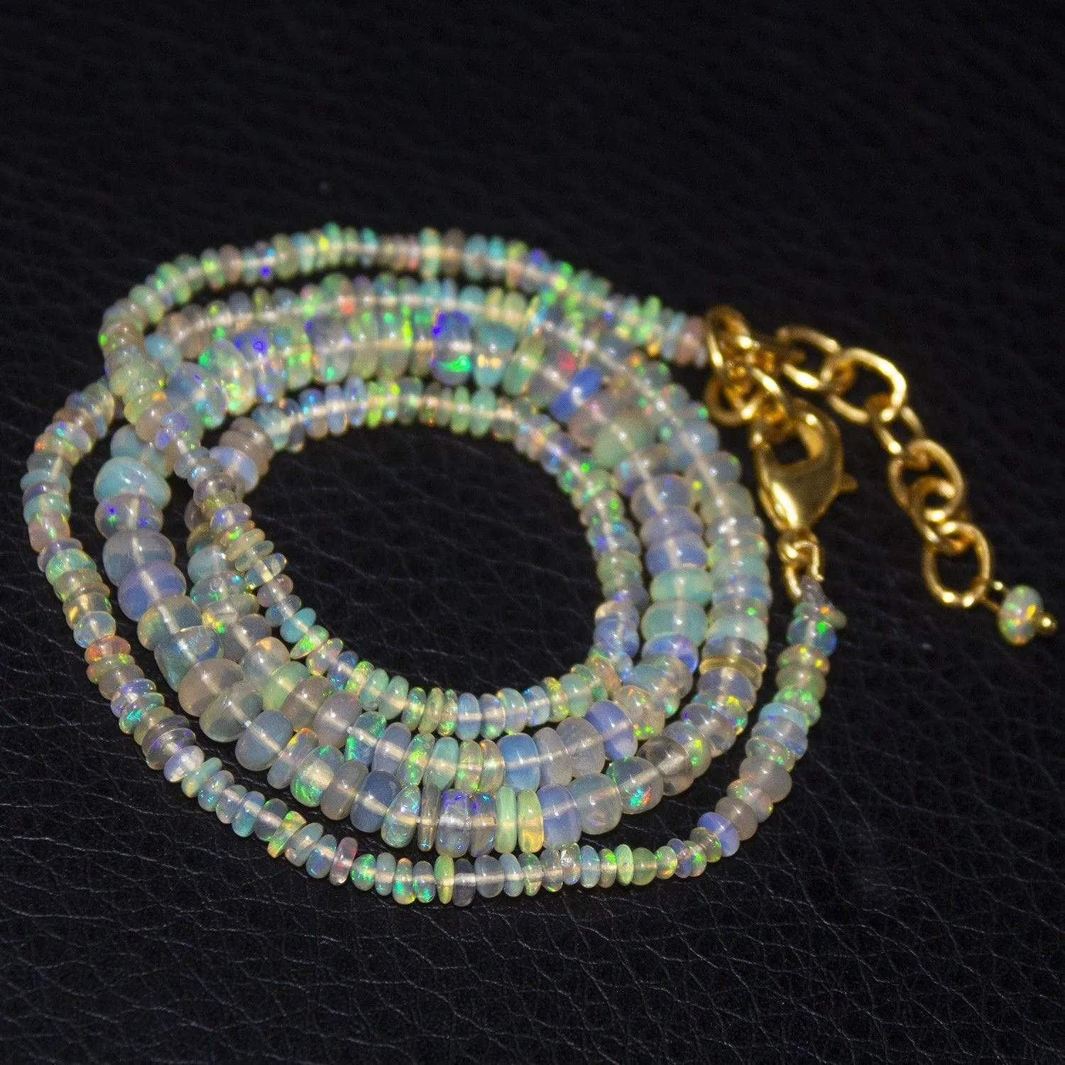 Natural Ethiopian Welo Opal Gold Plated Smooth Rondelle Necklace 3mm 5mm 19"