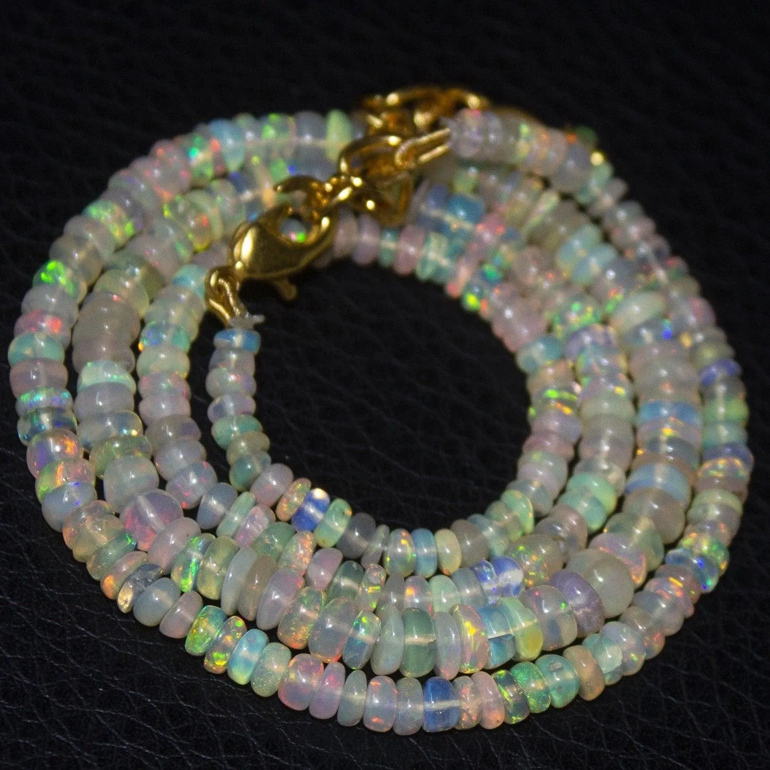 Natural Ethiopian Welo Opal Gold Plated Smooth Rondelle Necklace 3mm 5mm 19"