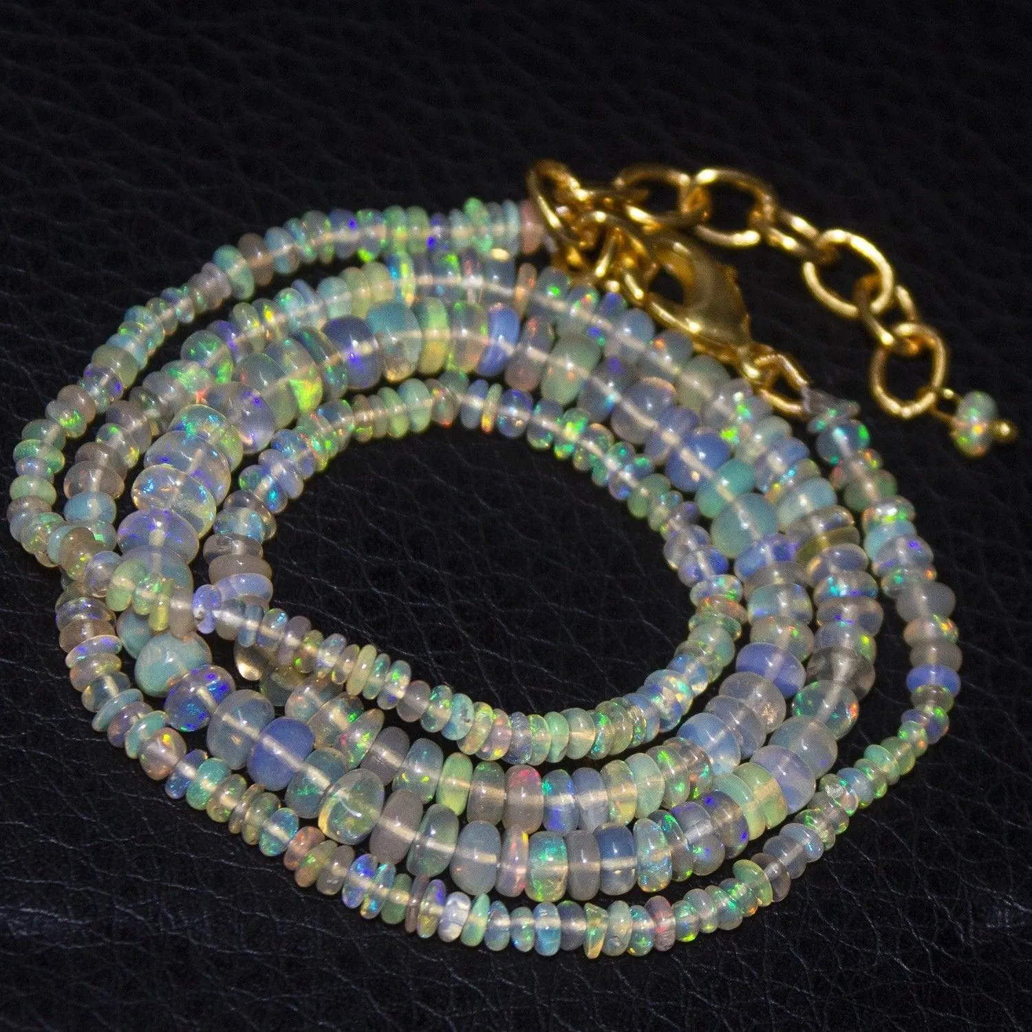 Natural Ethiopian Welo Opal Gold Plated Smooth Rondelle Necklace 3mm 5mm 19"