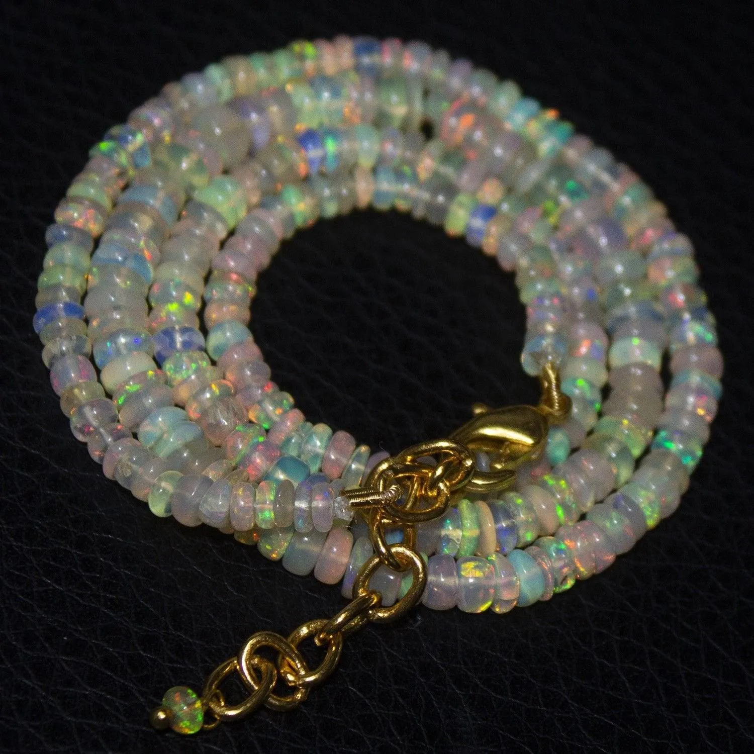 Natural Ethiopian Welo Opal Gold Plated Smooth Rondelle Necklace 3mm 5mm 19"