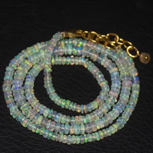 Natural Ethiopian Welo Opal Gold Plated Smooth Rondelle Necklace 3mm 5mm 20.5"