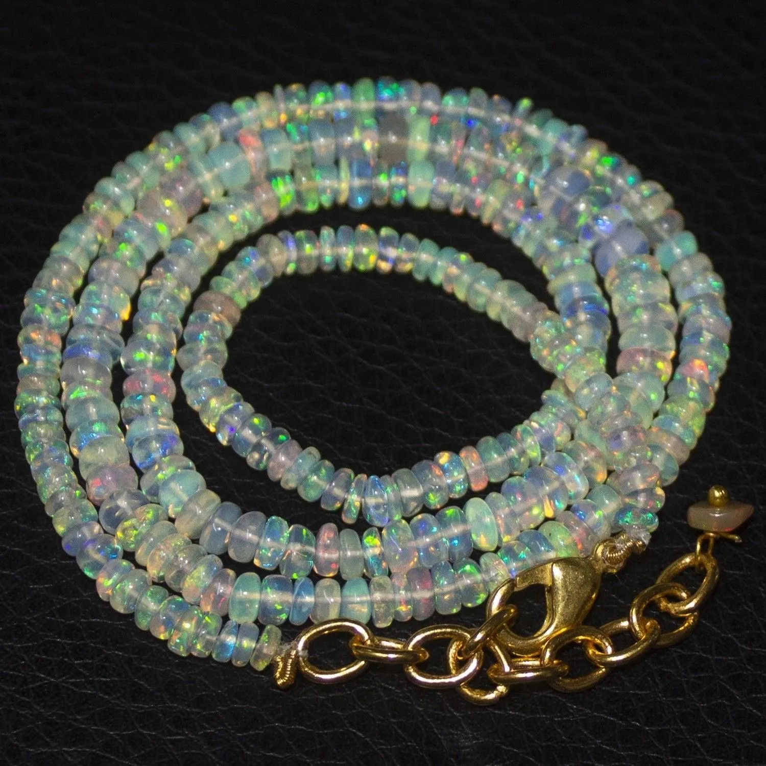 Natural Ethiopian Welo Opal Gold Plated Smooth Rondelle Necklace 3mm 5mm 20.5"