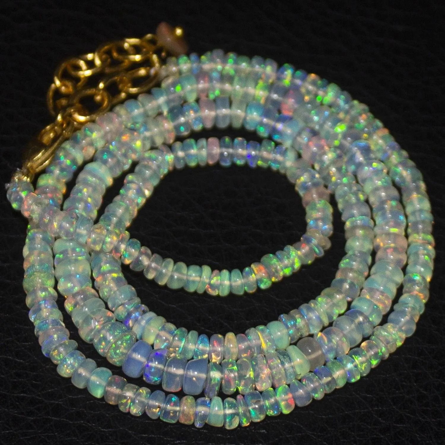 Natural Ethiopian Welo Opal Gold Plated Smooth Rondelle Necklace 3mm 5mm 20.5"