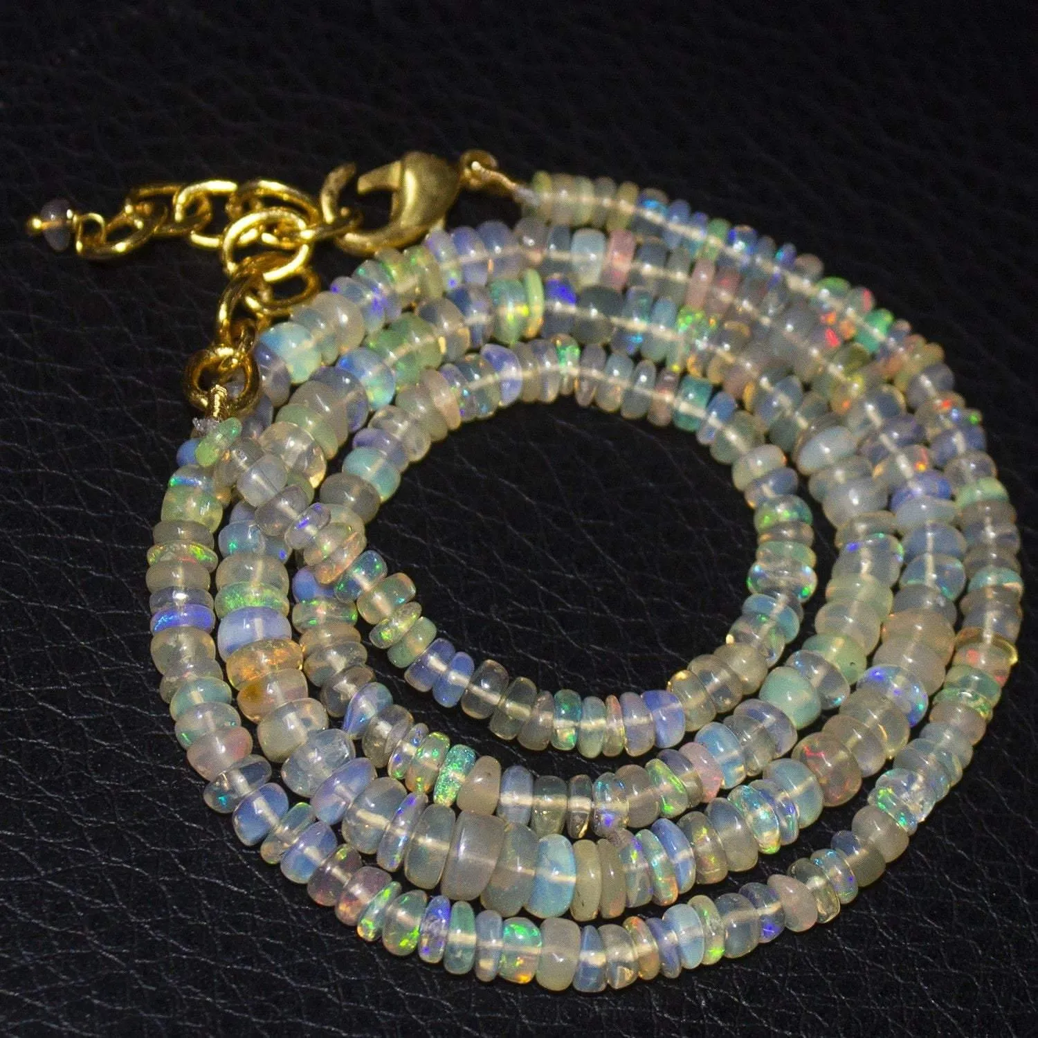 Natural Ethiopian Welo Opal Gold Plated Smooth Rondelle Necklace 3mm 5mm 20"