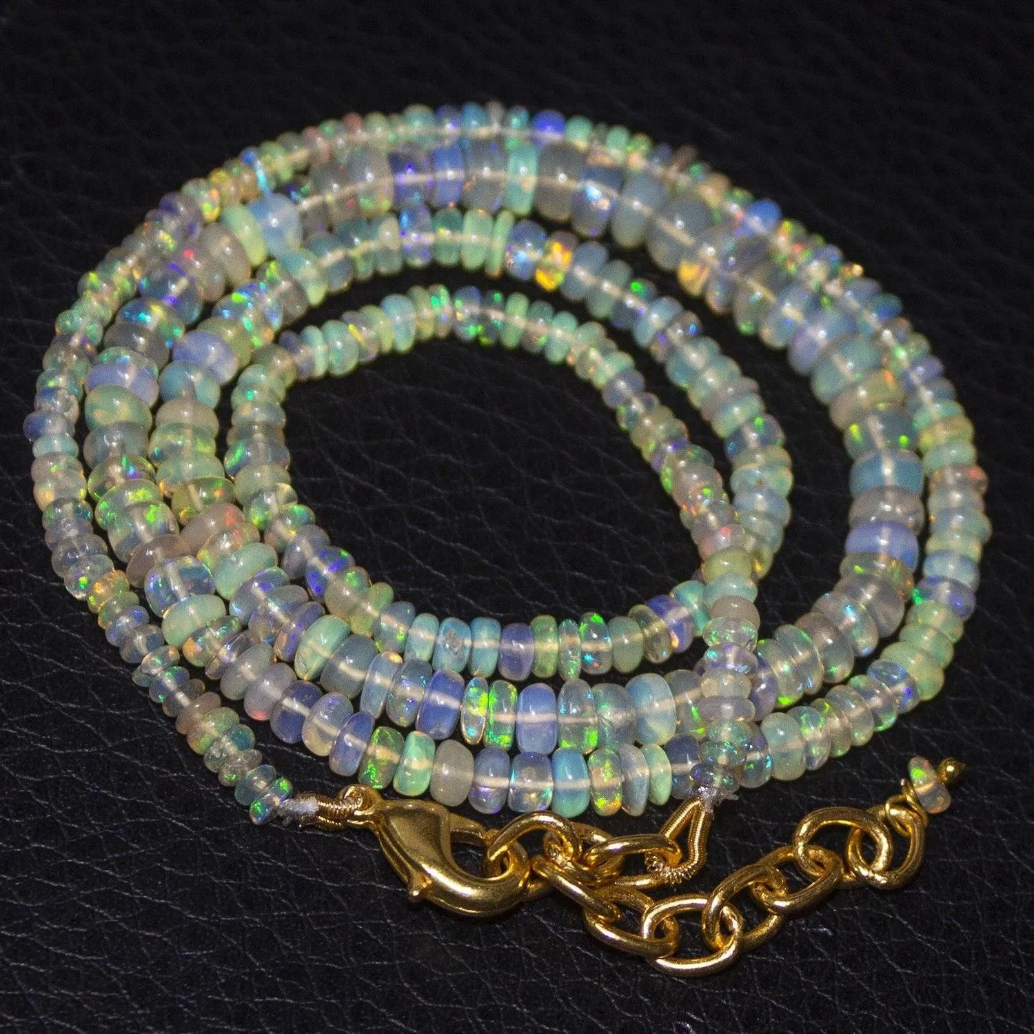 Natural Ethiopian Welo Opal Gold Plated Smooth Rondelle Necklace 3mm 5mm 20"