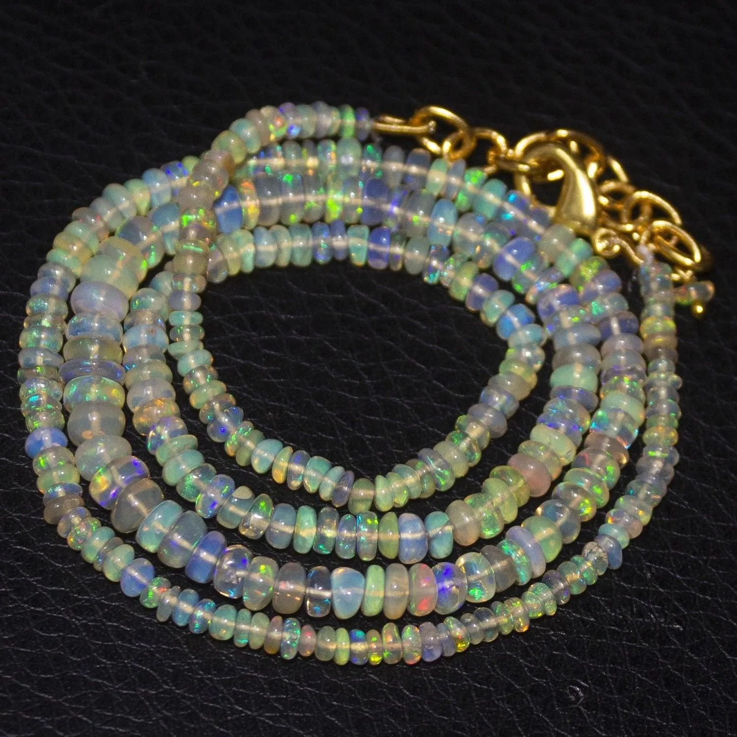 Natural Ethiopian Welo Opal Gold Plated Smooth Rondelle Necklace 3mm 5mm 20"