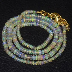 Natural Ethiopian Welo Opal Gold Plated Smooth Rondelle Necklace 3mm 5mm 20"