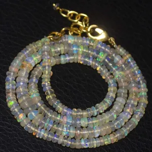 Natural Ethiopian Welo Opal Gold Plated Smooth Rondelle Necklace 3mm 5mm 20"