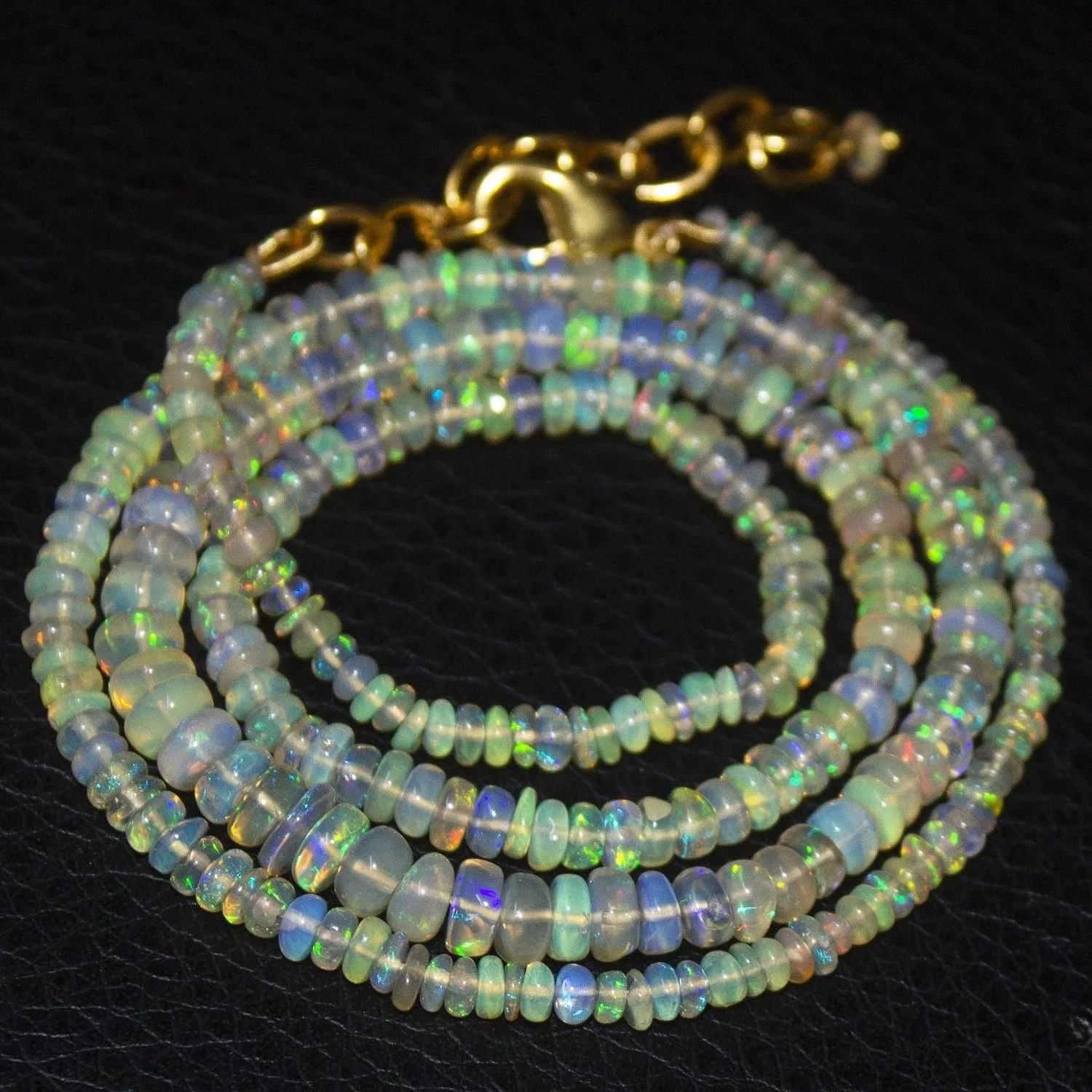 Natural Ethiopian Welo Opal Gold Plated Smooth Rondelle Necklace 3mm 5mm 20"