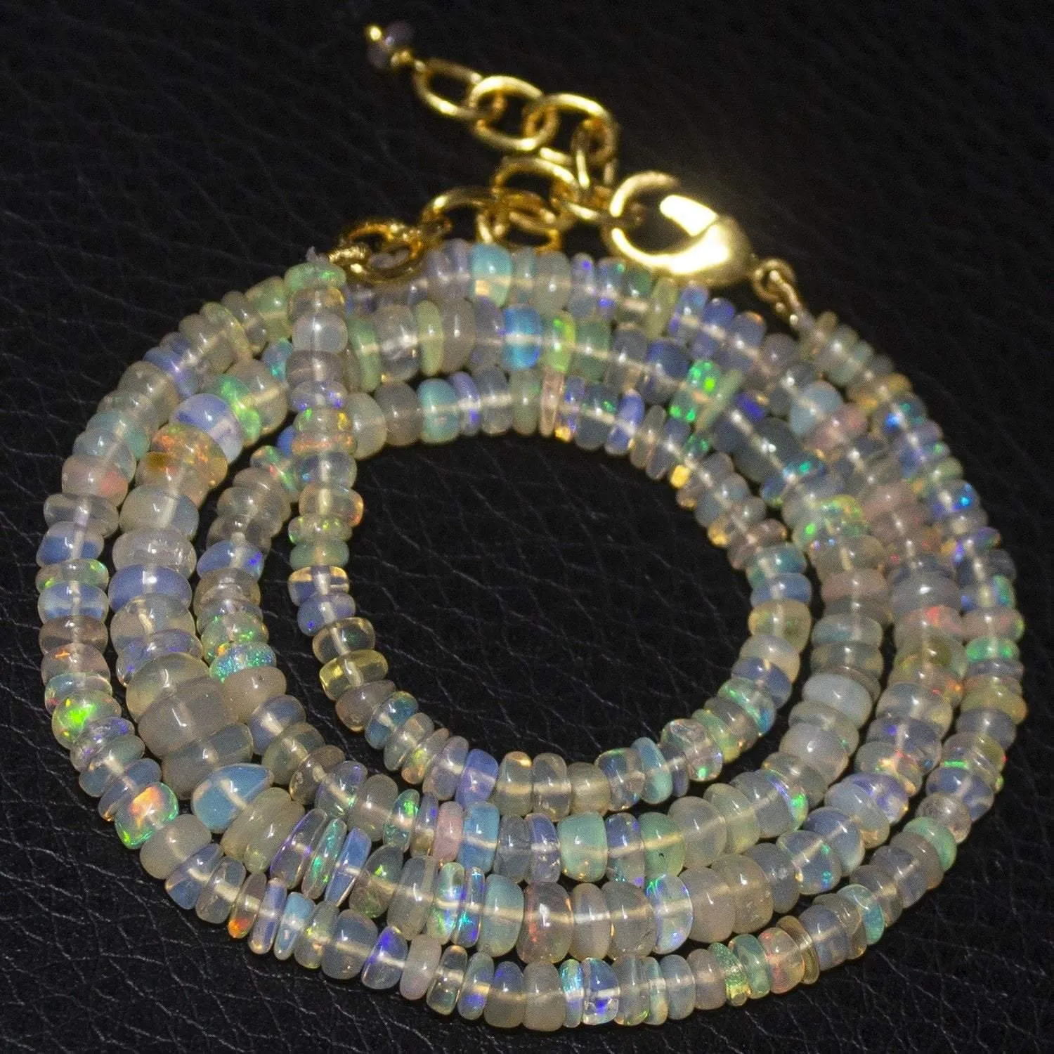 Natural Ethiopian Welo Opal Gold Plated Smooth Rondelle Necklace 3mm 5mm 20"