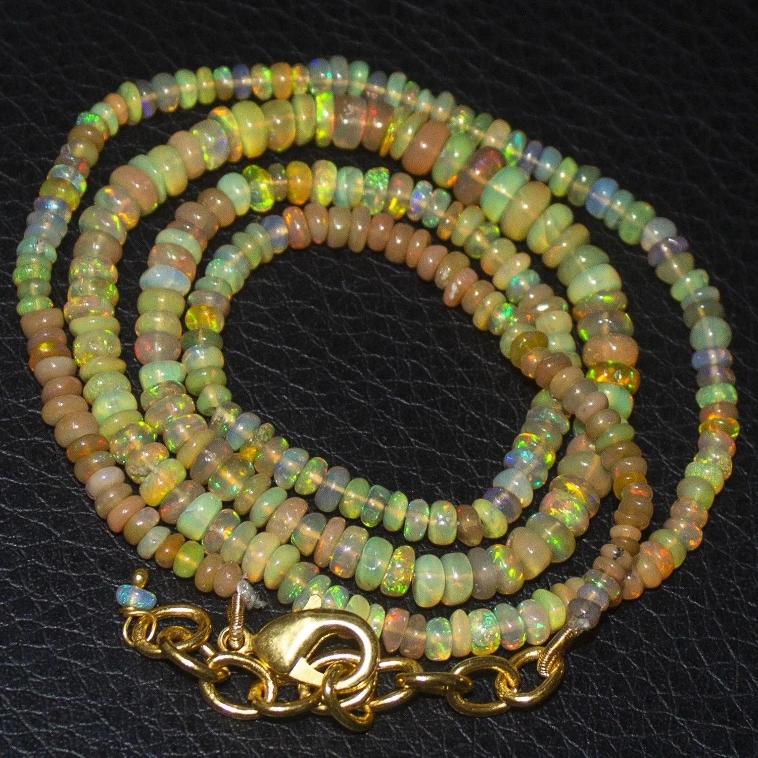 Natural Ethiopian Welo Opal Gold Plated Smooth Rondelle Necklace 3mm 5mm 21"