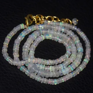 Natural Ethiopian Welo Opal Gold Plated Smooth Rondelle Necklace 3mm 5mm 21"