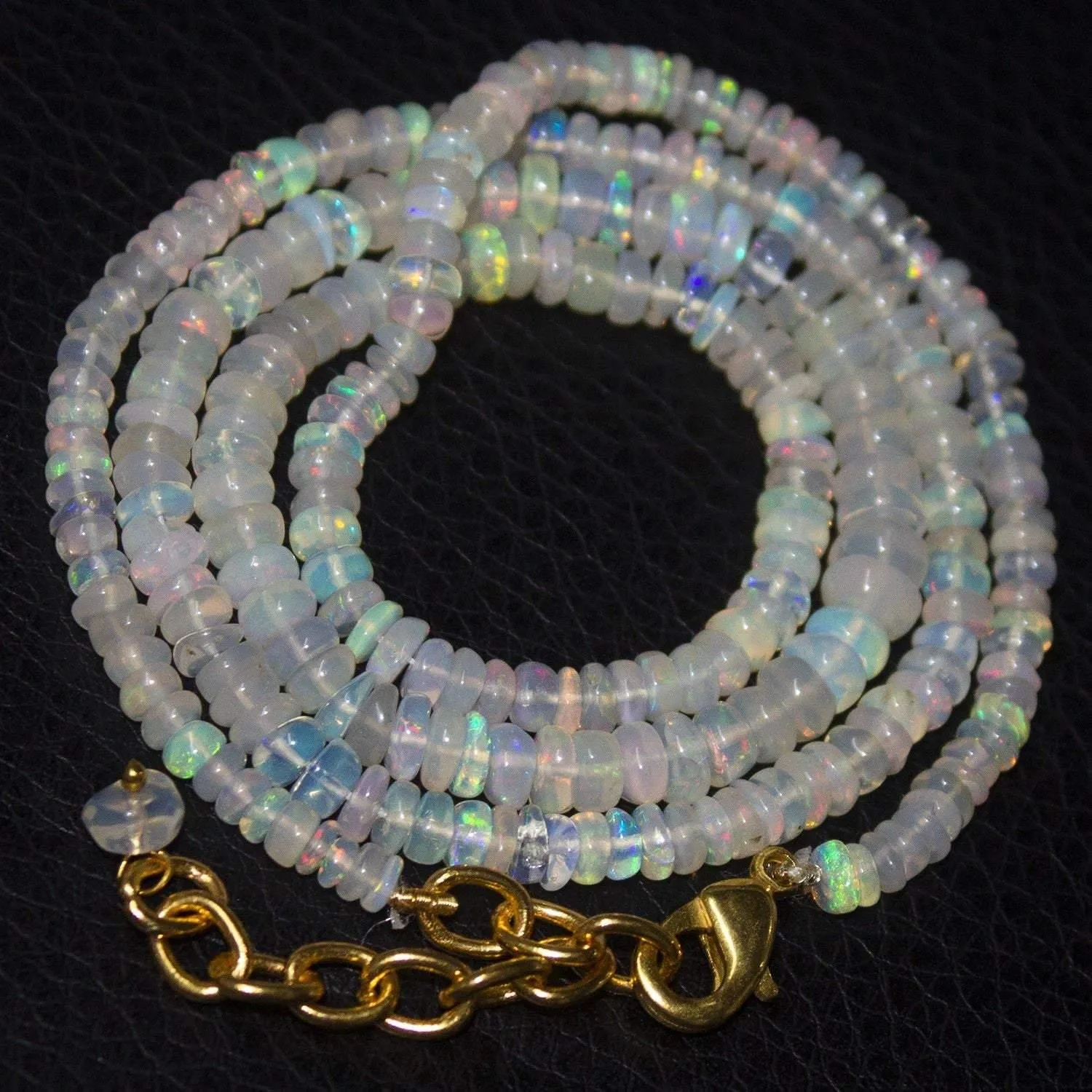 Natural Ethiopian Welo Opal Gold Plated Smooth Rondelle Necklace 3mm 5mm 21"