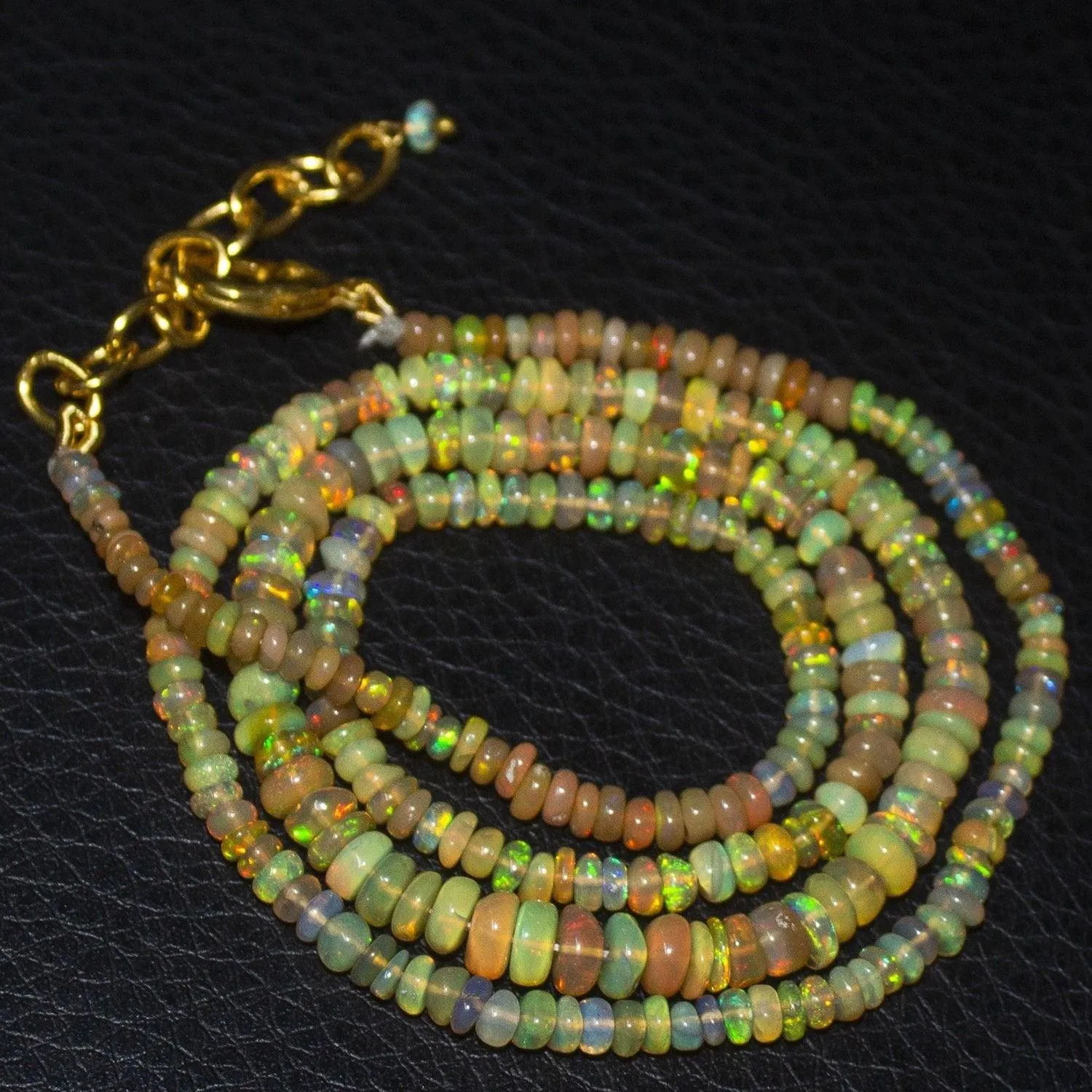 Natural Ethiopian Welo Opal Gold Plated Smooth Rondelle Necklace 3mm 5mm 21"