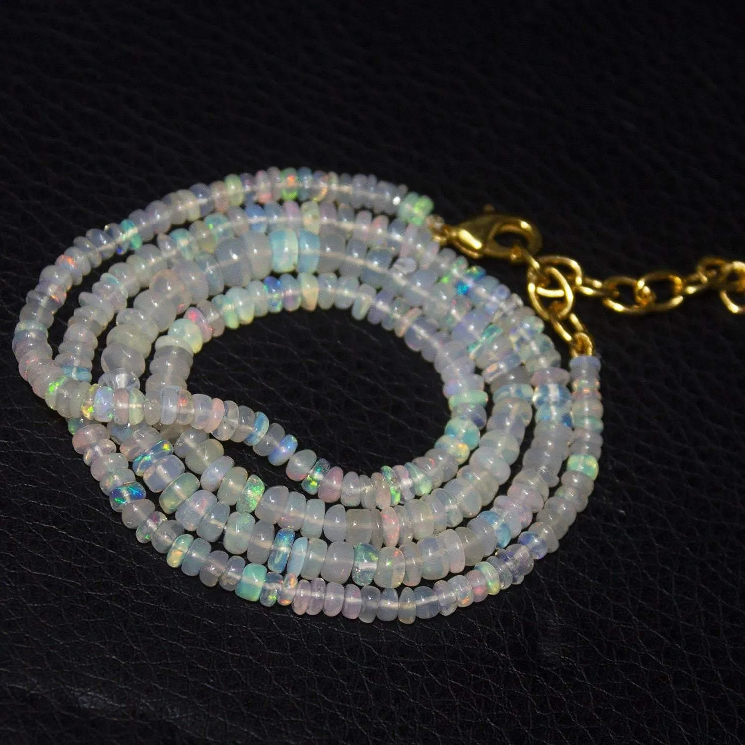 Natural Ethiopian Welo Opal Gold Plated Smooth Rondelle Necklace 3mm 5mm 21"