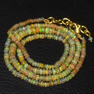 Natural Ethiopian Welo Opal Gold Plated Smooth Rondelle Necklace 3mm 5mm 21"