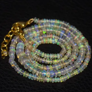 Natural Ethiopian Welo Opal Gold Plated Smooth Rondelle Necklace 5mm 2mm 19.5"