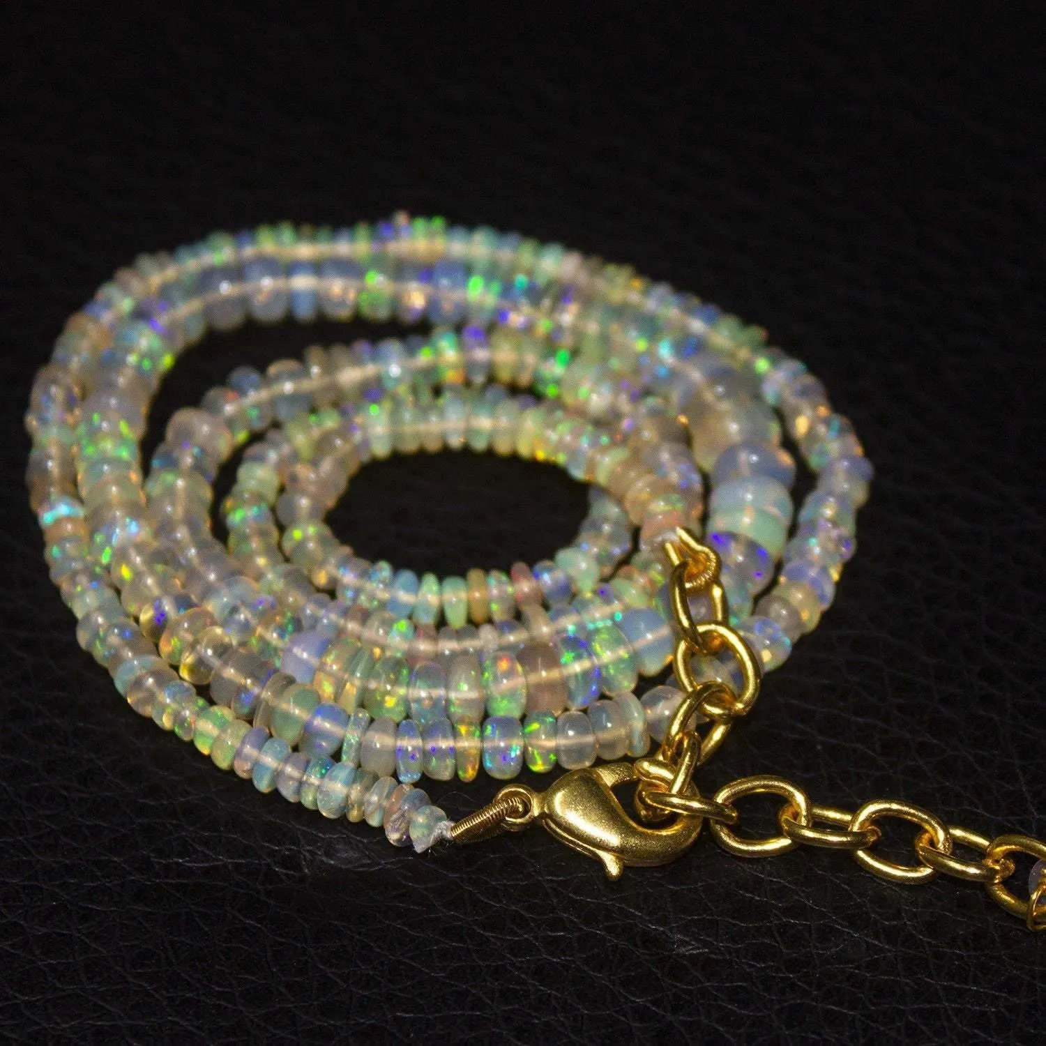 Natural Ethiopian Welo Opal Gold Plated Smooth Rondelle Necklace 5mm 2mm 19.5"