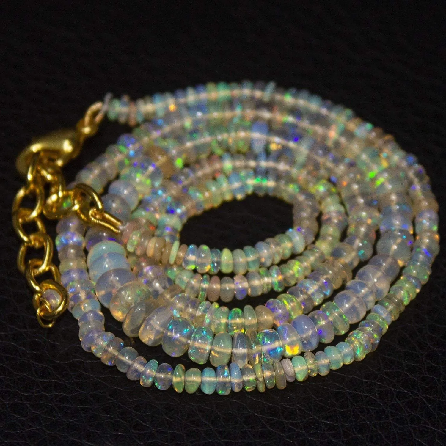 Natural Ethiopian Welo Opal Gold Plated Smooth Rondelle Necklace 5mm 2mm 19.5"
