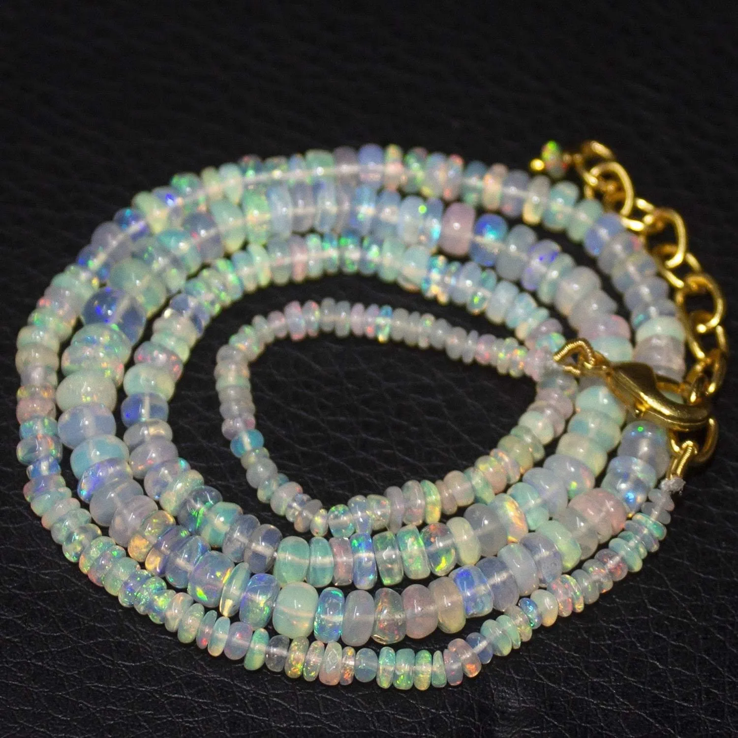 Natural Ethiopian Welo Opal Gold Plated Smooth Rondelle Necklace 5mm 2mm 20.5"