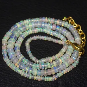 Natural Ethiopian Welo Opal Gold Plated Smooth Rondelle Necklace 5mm 2mm 20.5"