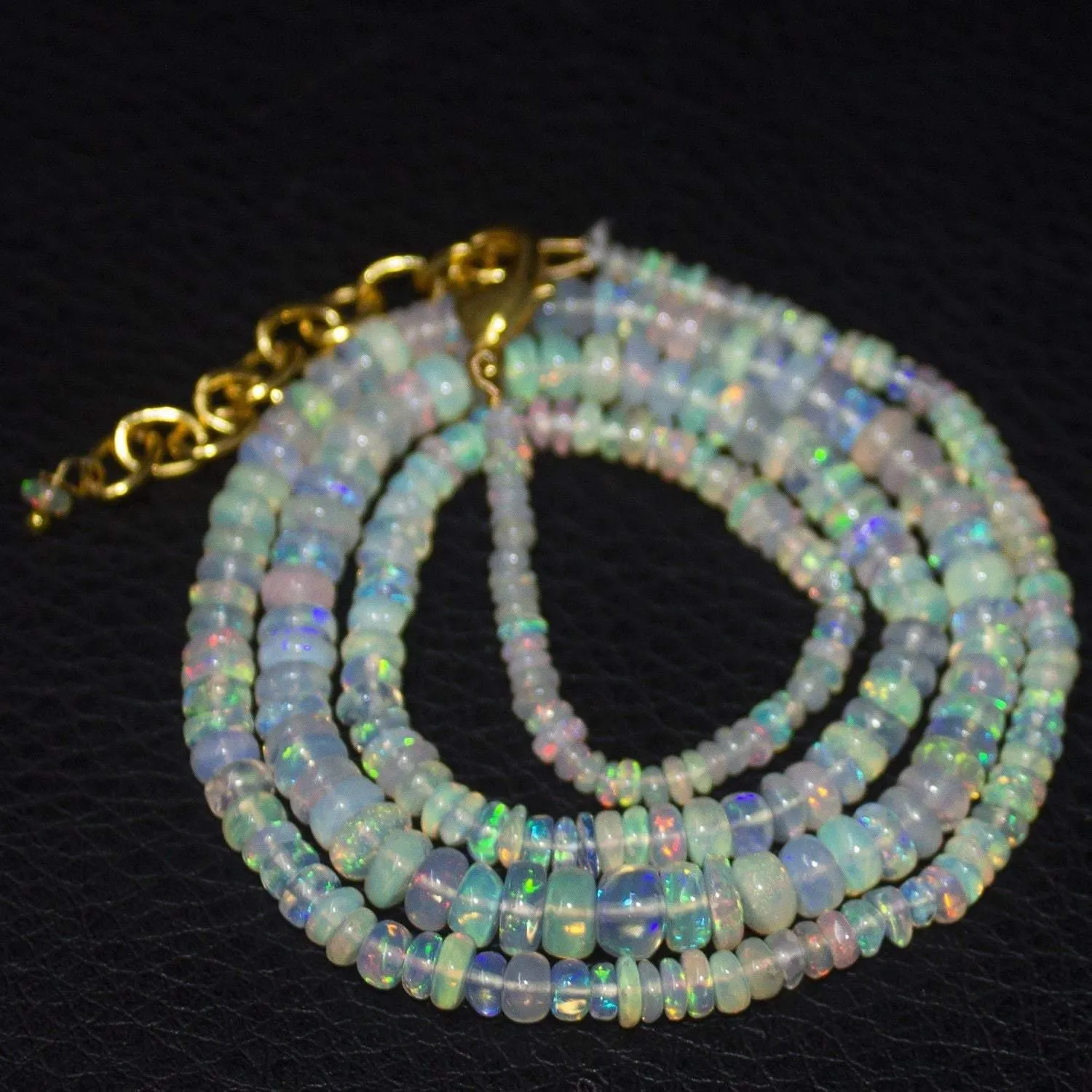 Natural Ethiopian Welo Opal Gold Plated Smooth Rondelle Necklace 5mm 2mm 20.5"