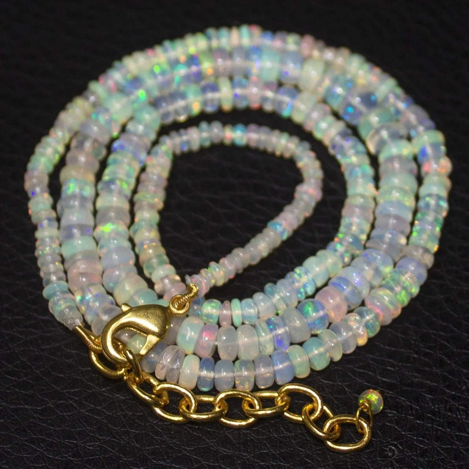 Natural Ethiopian Welo Opal Gold Plated Smooth Rondelle Necklace 5mm 2mm 20.5"