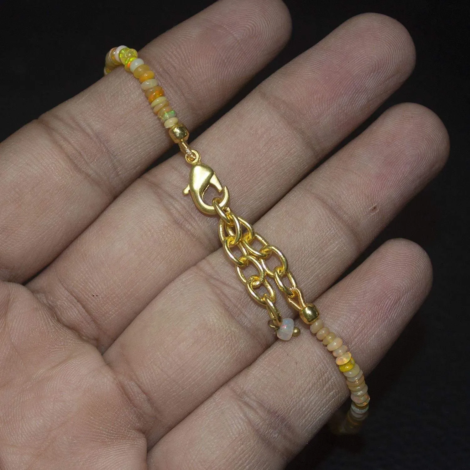 Natural Ethiopian Welo Opal Gold Plated Smooth Rondelle Necklace 5mm 3mm 10"