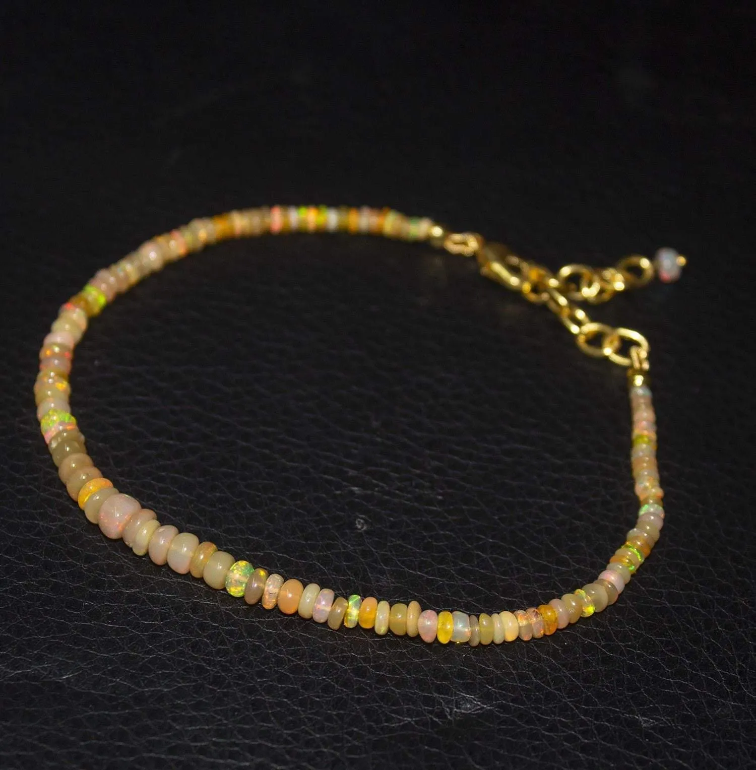 Natural Ethiopian Welo Opal Gold Plated Smooth Rondelle Necklace 5mm 3mm 10"