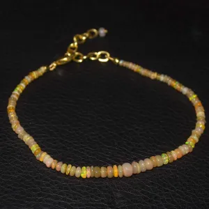 Natural Ethiopian Welo Opal Gold Plated Smooth Rondelle Necklace 5mm 3mm 10"
