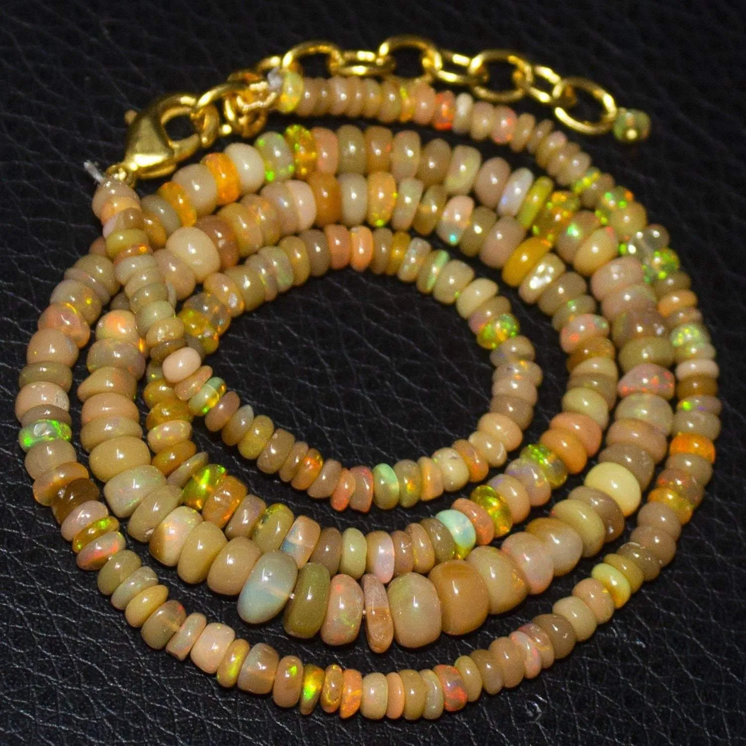 Natural Ethiopian Welo Opal Gold Plated Smooth Rondelle Necklace 6mm 3mm 20"