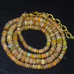 Natural Ethiopian Welo Opal Gold Plated Smooth Rondelle Necklace 6mm 3mm 20"