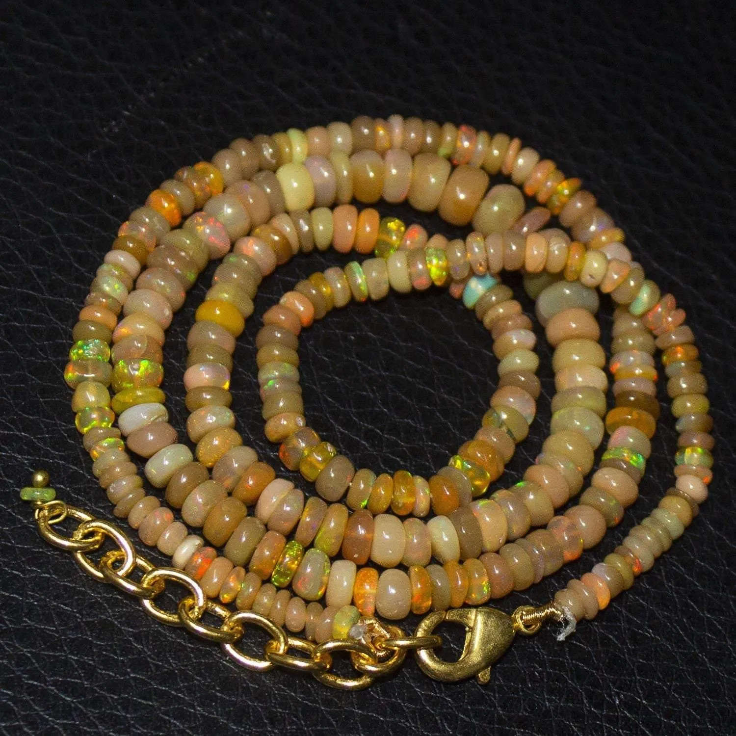 Natural Ethiopian Welo Opal Gold Plated Smooth Rondelle Necklace 6mm 3mm 20"