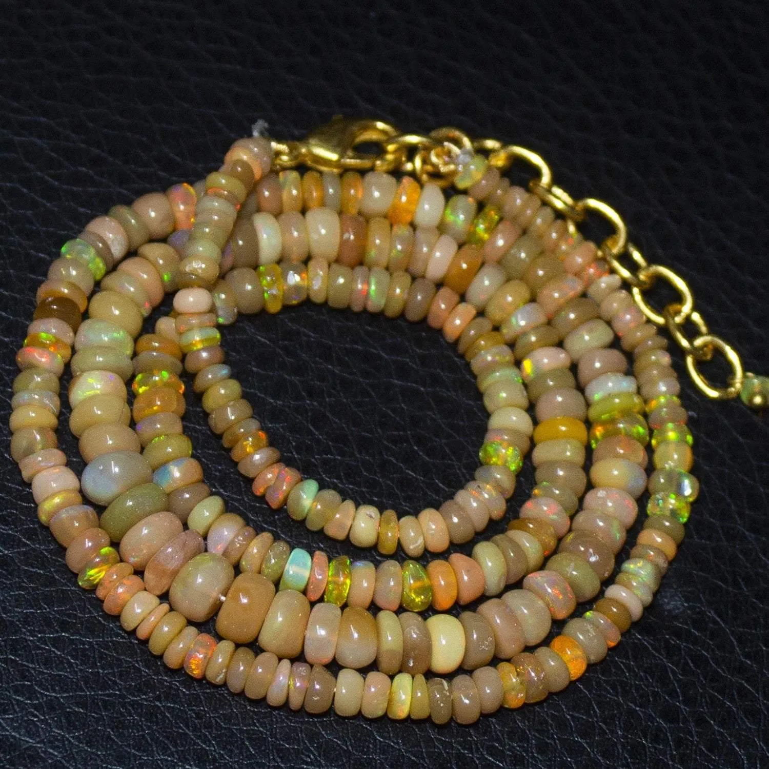 Natural Ethiopian Welo Opal Gold Plated Smooth Rondelle Necklace 6mm 3mm 20"