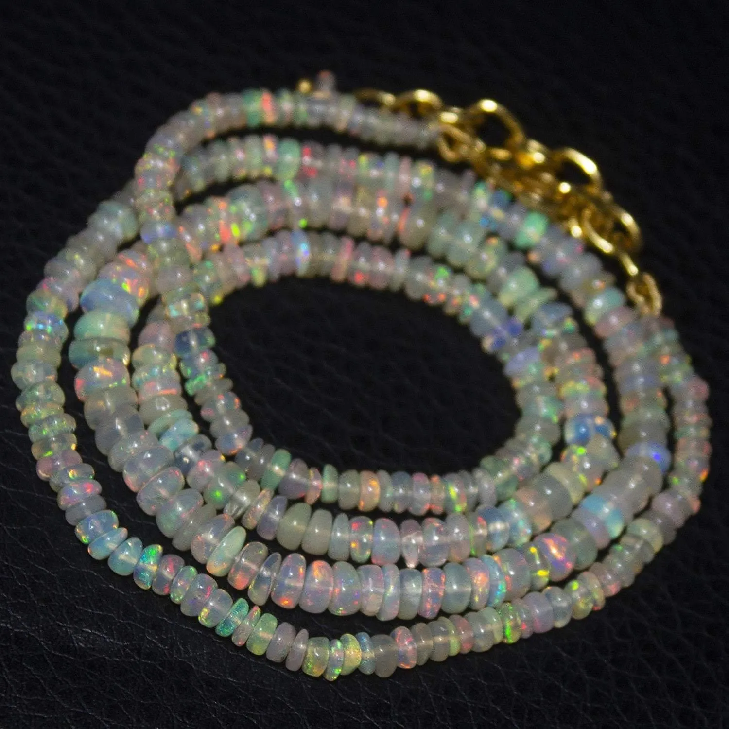 Natural Ethiopian Welo Opal Smooth Gold Plated Rondelle Necklace 2mm 5mm 20.5"