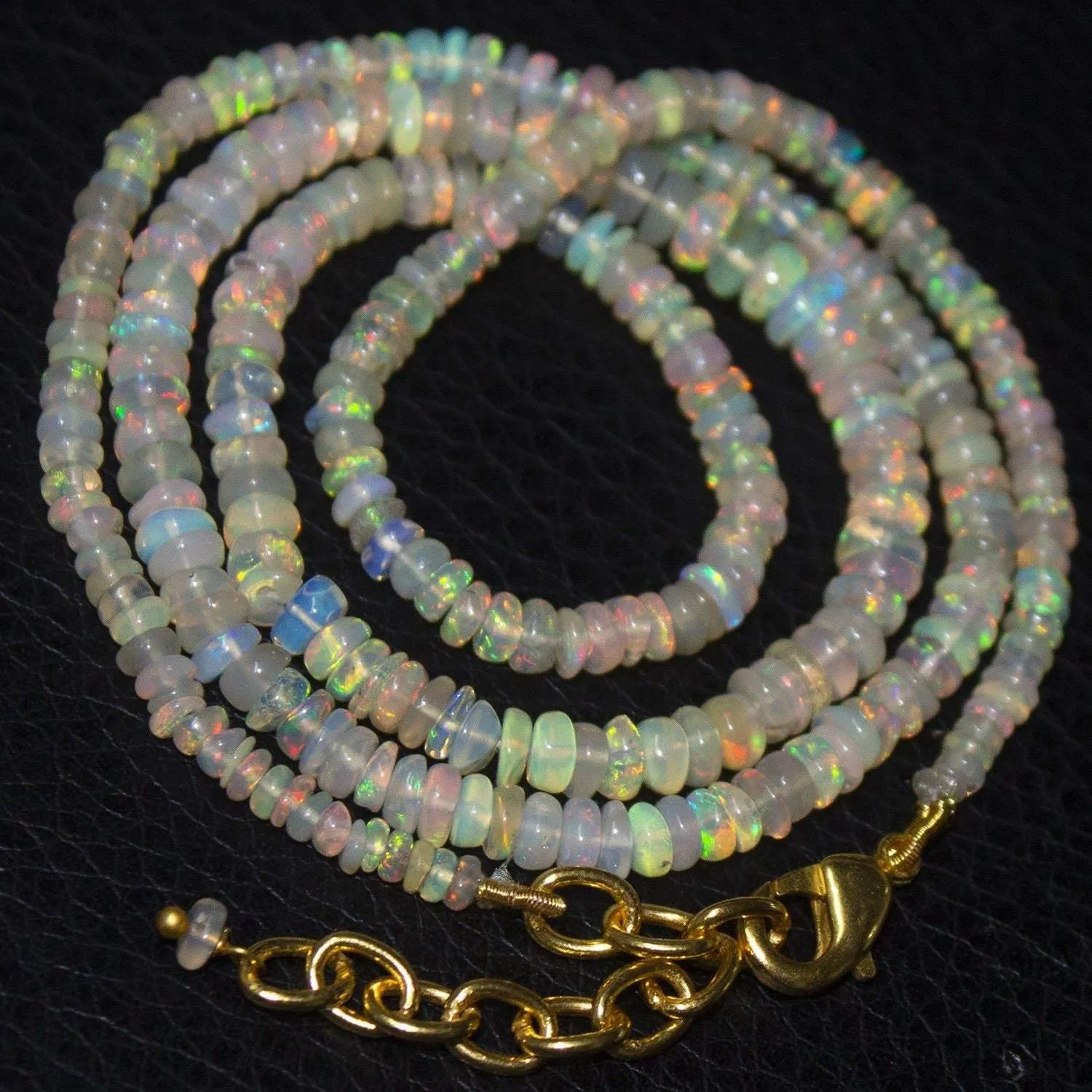 Natural Ethiopian Welo Opal Smooth Gold Plated Rondelle Necklace 2mm 5mm 20.5"