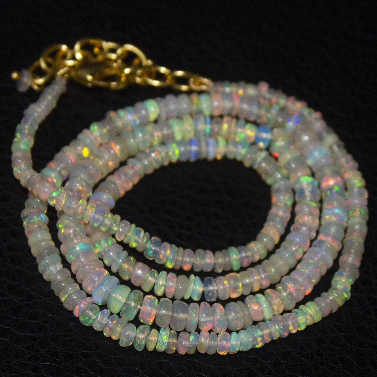 Natural Ethiopian Welo Opal Smooth Gold Plated Rondelle Necklace 2mm 5mm 20.5"