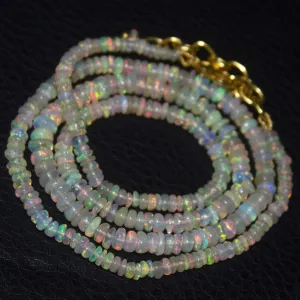 Natural Ethiopian Welo Opal Smooth Gold Plated Rondelle Necklace 2mm 5mm 20.5"