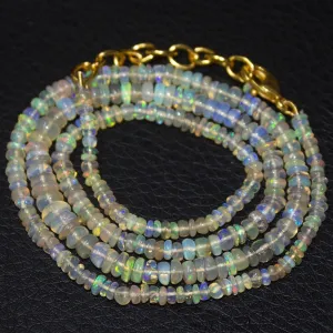 Natural Ethiopian Welo Opal Smooth Rondelle Gold Vermeil Necklace 20" 3mm 5mm
